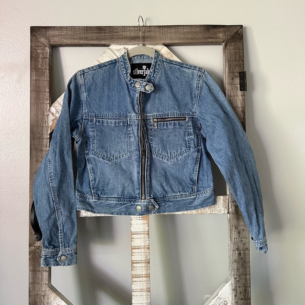 Vintage Y2K Levi’s Silver Tab Cropped Denim Jacket Moto Style Junior’s XL